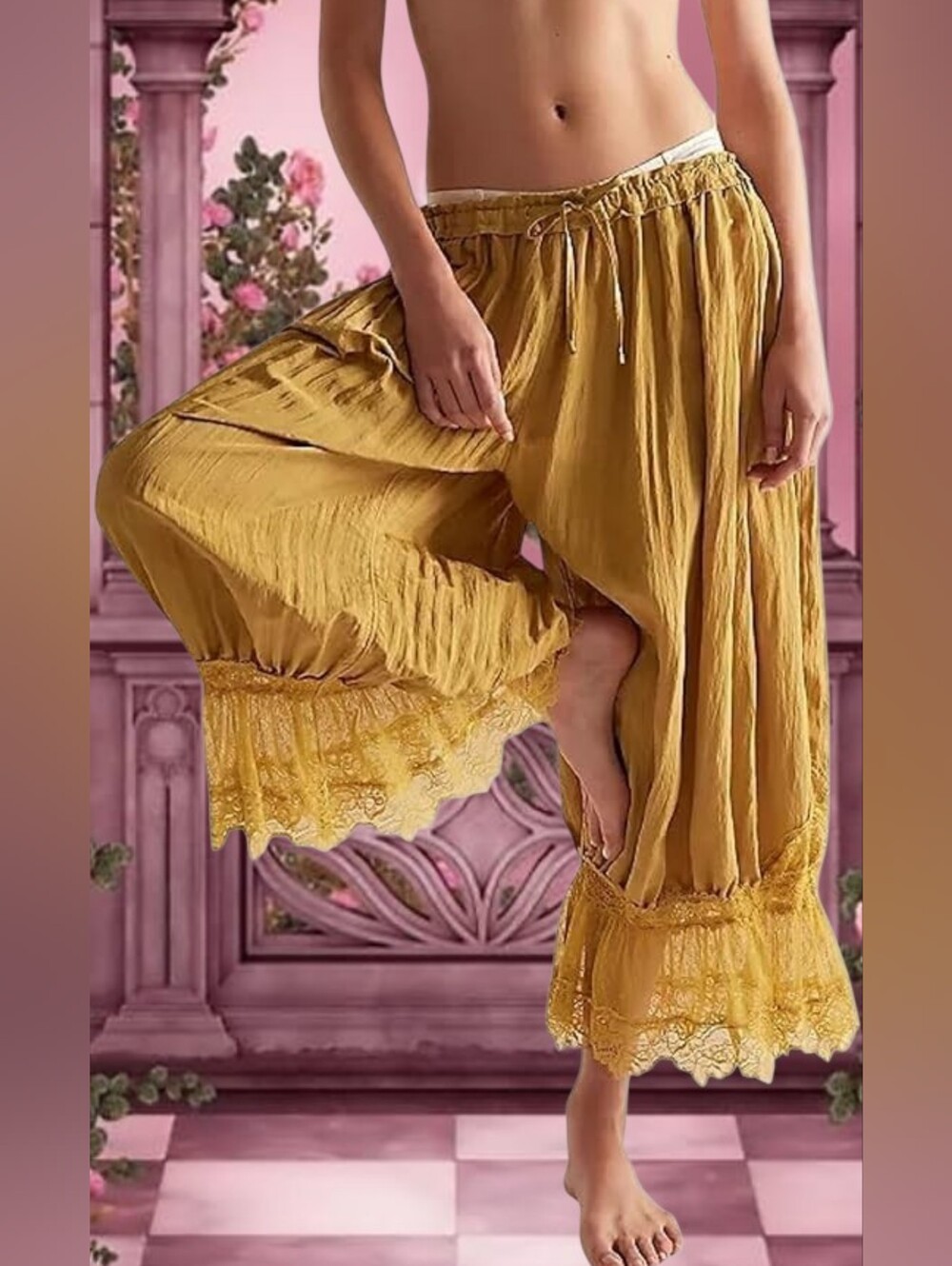 Romantic Mustard Yellow Gold Boho Victorian Inspired Peasant Pantaloon Bloomers